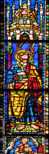 Saint Peter, stained glass window in the Basilica di Santa Croce (Basilica of the Holy Cross) - famous Franciscan church in Florence, Italy