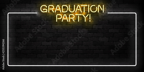 Vector realistic isolated neon sign of Graduation Party frame logo for template decoration and invitation layout on the wall background.