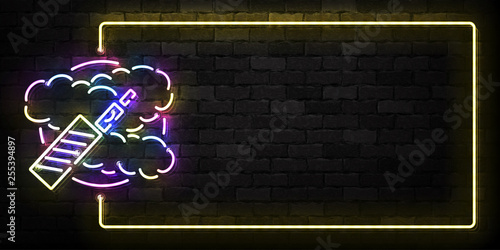 Vector realistic isolated neon sign of Vape frame logo for template decoration and covering on the wall background. Concept of electronic cigarette.