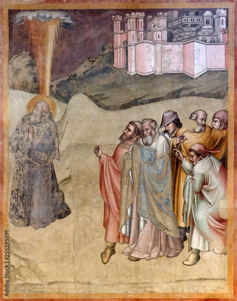 Naklejka premium St. Gregory finding by the people for election as pontiff, fresco by Dalmasio Iacopo of Scannabecchi, Santa Maria Novella Principal Dominican church in Florence, Italy