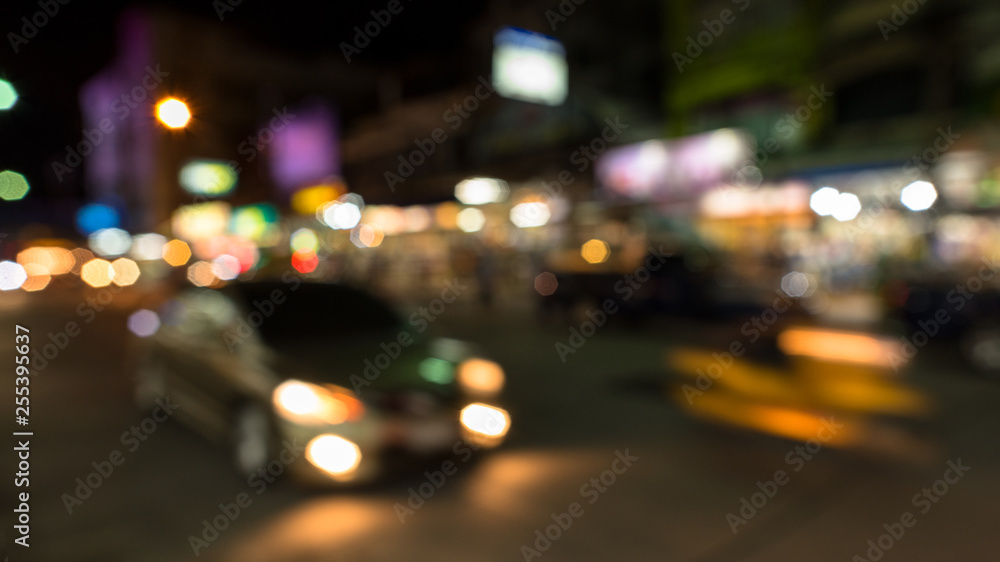 abstact blur bokeh of Evening traffic jam on road in city., night scene
