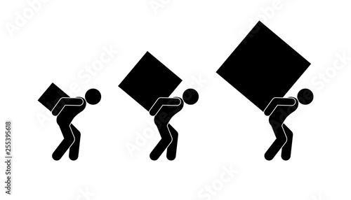 people carry box stick figure man icon pictogram mover