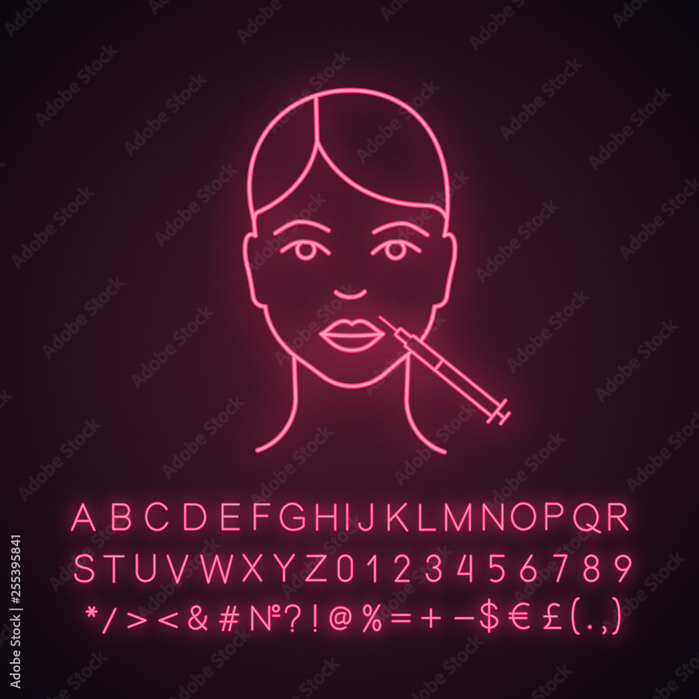 Lips neurotoxin injection neon light icon Lips neurotoxin injection neon light icon