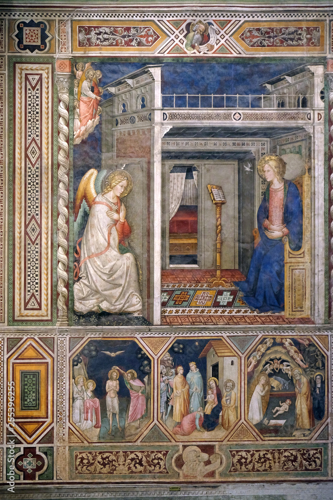 Annunciation to the Virgin Mary, Baptism of the Christ, Nativity by Pietro di Miniato, Santa Maria Novella Principal Dominican church in Florence, Italy