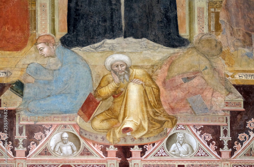 Triumph of St. Thomas Aquinas with heretics, doctors, virtues, personifications and learned of the sciences and liberal arts by Andrea di Buonaiuto,  Santa Maria Novella church in Florence