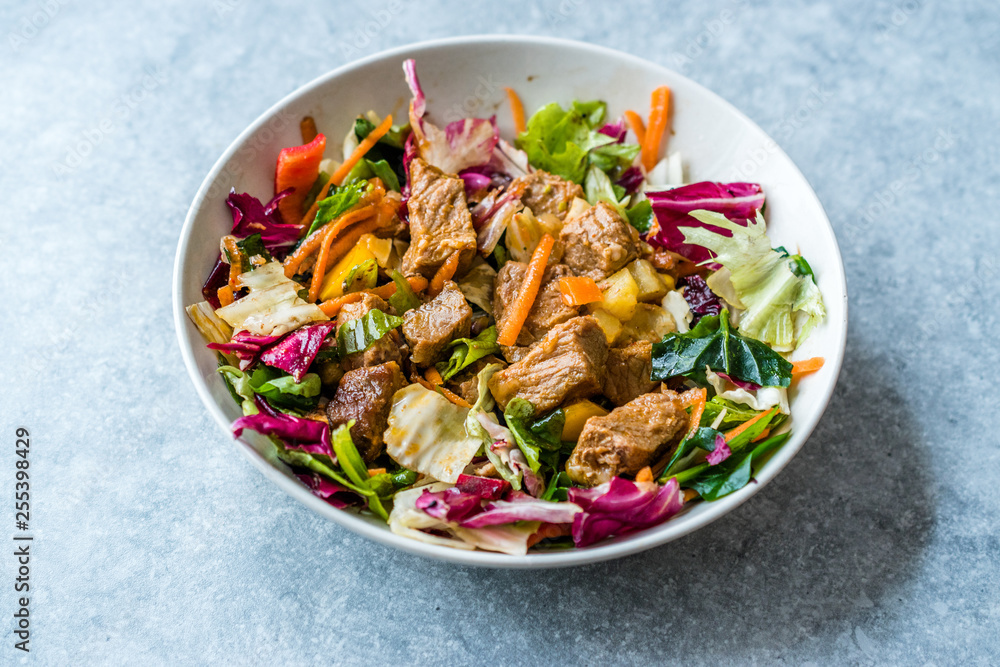 Fresh Salad with Cubed Meat Pieces in Bowl. Fresh Salad with Cubed Meat Pieces in Bowl.