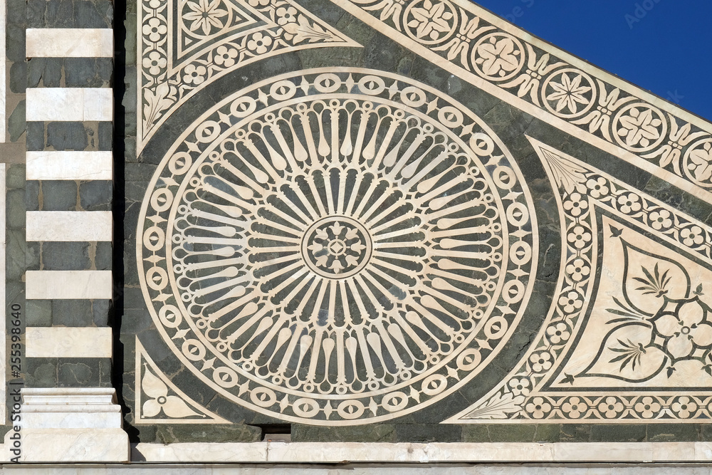 Detail from facade of Santa Maria Novella Dominican church in Florence, Italy
