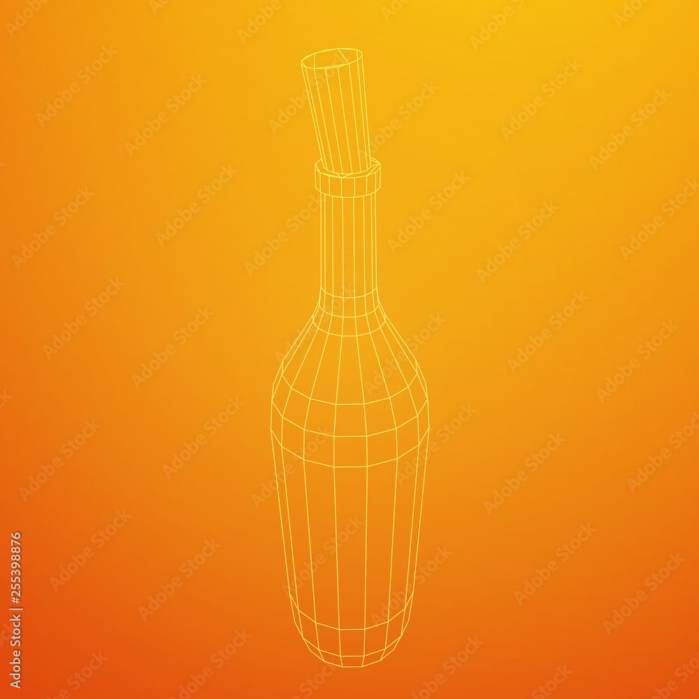 Wine bottle. Model wireframe low poly mesh vector illustration Wine bottle. Model wireframe low poly mesh vector illustration