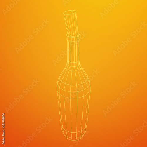 Wine bottle. Model wireframe low poly mesh vector illustration