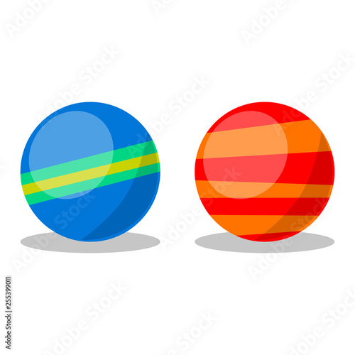 Kids toys isolated on white background. Vintage rubber toy ball. Childhood concept. Vector cartoon design