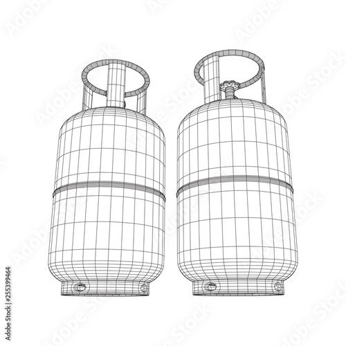 Flammable gas tank. Propane, butane, methane gas tank. Model wireframe low poly mesh vector illustration