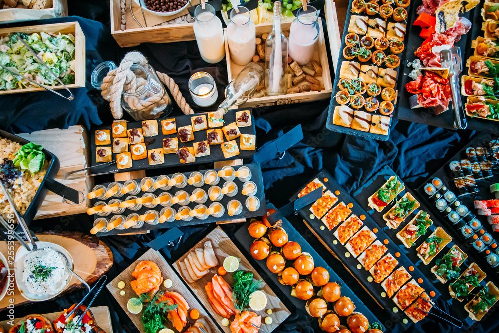 Top View of the Breakfast Buffet Concept, Breakfast Time in Luxury Hotel,  Brunch with Family in Restaurant - Image Stock Photo | Adobe Stock