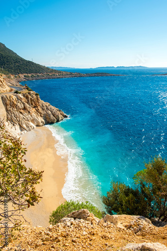 Fototapeta Naklejka Na Ścianę i Meble -  High Clifftop View Empty Turquoise Beach Kaputas