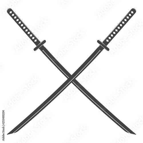 Vintage katana sword isolated on white background. Traditional japanese weapon. Vector flat design photo