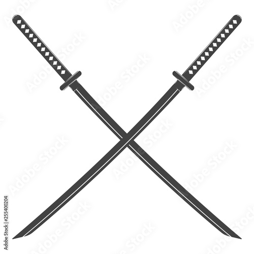 Vintage katana sword isolated on white background. Traditional japanese weapon. Vector flat design