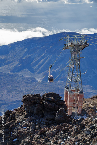 Cable car with tower in Teide mountain