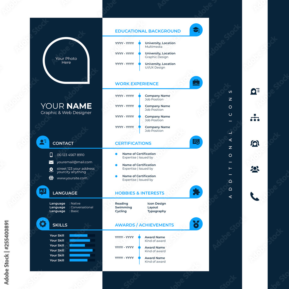 Obraz premium cv / resume design template with glyph/solid icons