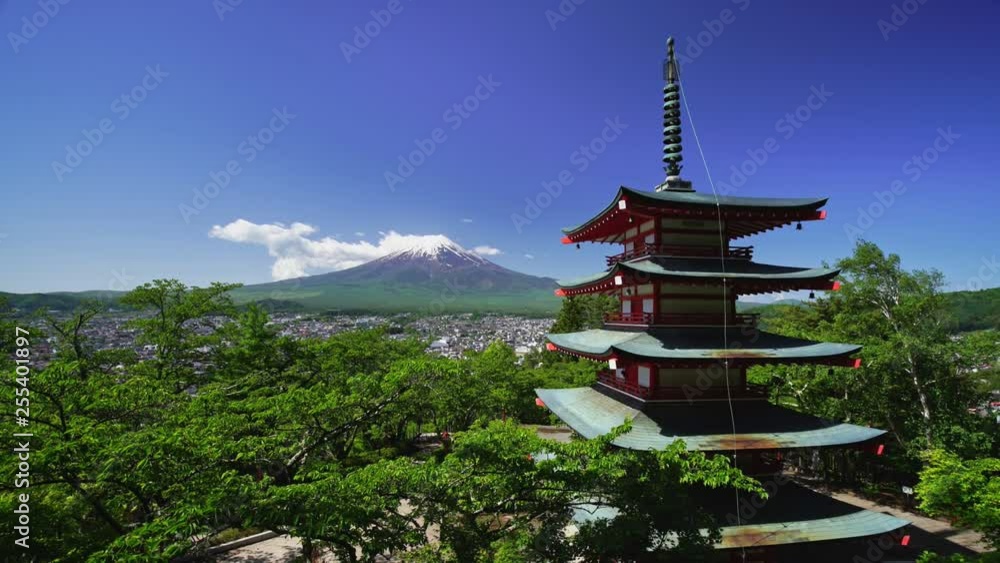 Fujiyoshida, Japan at Chureito Pagoda and Mt. Fuji. , Lockdown. Fujiyoshida, Japan at Chureito Pagoda and Mt. Fuji. , Lockdown.