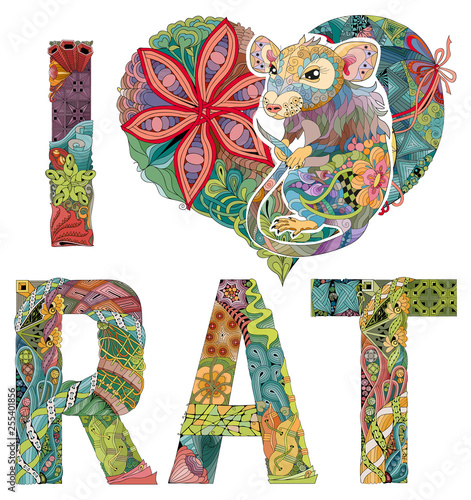 I love rat with a drawing of a rat. Hand Drawn lace vector illustration