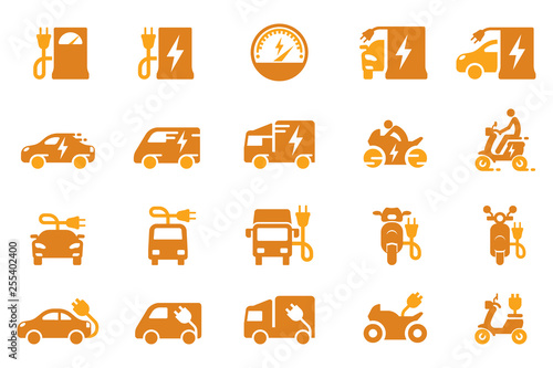 Electric vehicle and service station icon.