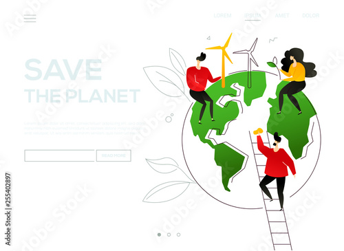 Save the planet - colorful flat design style web banner