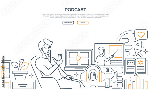 Podcast - modern line design style web banner