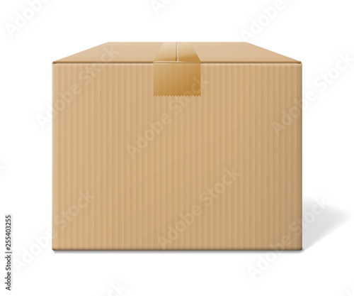 Realistic cardboard box, closed side view