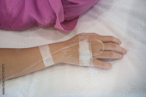 Focus on hand of a woman patient in hospital 