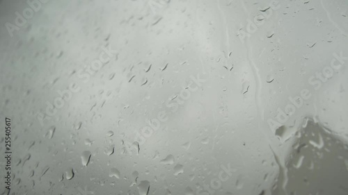 Raindrops on Window on a Rainy day - Shallow Depth of Field