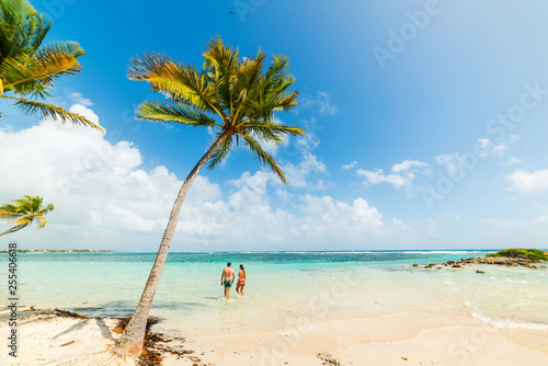 Young couple in a beautiful beach of the Caribbean sea