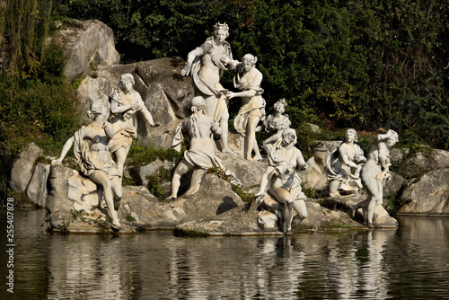 Reggia di Caserta, Italy. 10/27/2018. Monumental fountain with sculptures in white marble