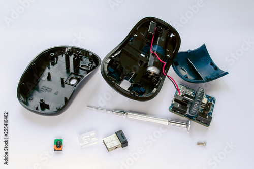 disassembled computer wireless mouse