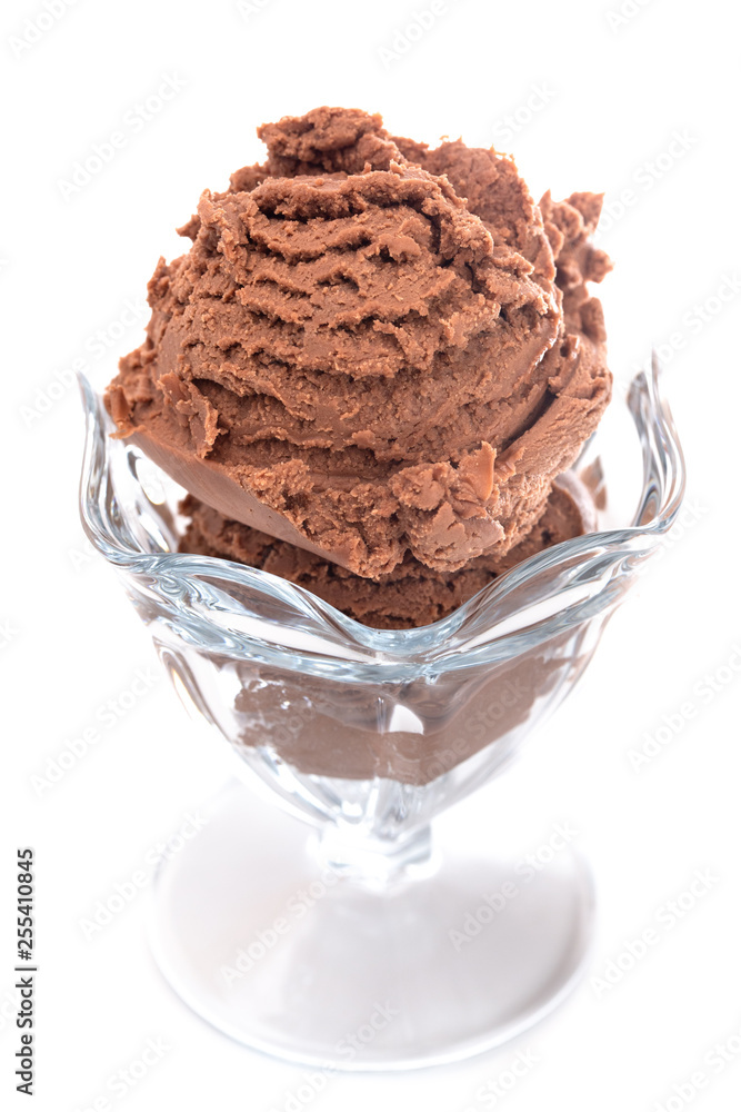 Two Scoops of Chocolate Ice Cream on a White Background Two Scoops of Chocolate Ice Cream on a White Background