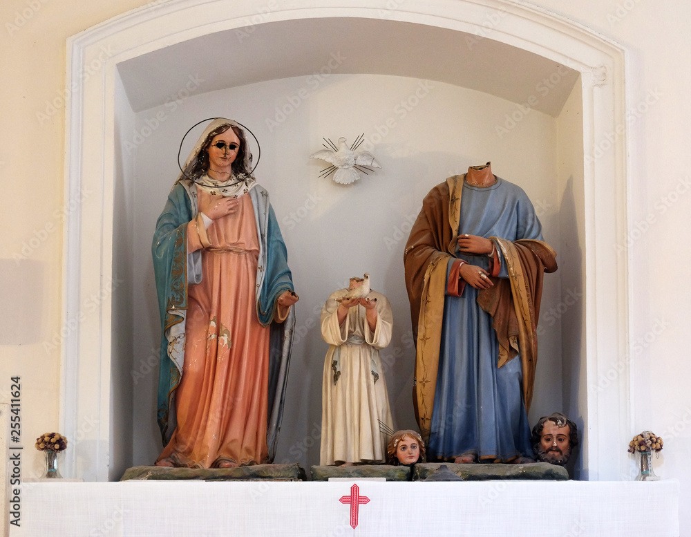 Holy Family, figures were ravaged on January 13th,1992, by the Serbian-Montenegrin invaders having previously burnt down Cilipi, church of St. Nicholas in Cilipi, Croatia