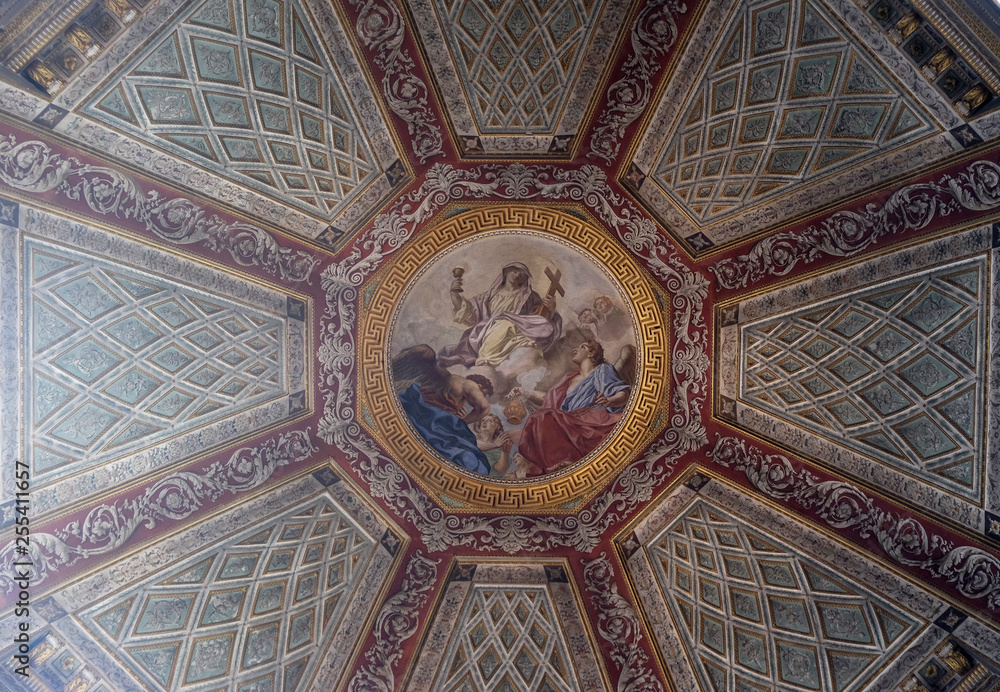 Fresco painting on the ceiling of the Cupola of the Cappella del Santissimo Sacramento in Mantua Cathedral dedicated to Saint Peter, Mantua, Italy