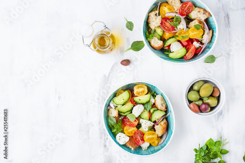 Italian traditional salad panzanella with fresh tomatoes and bread