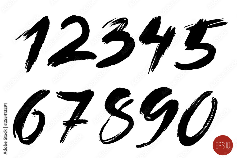 Vector set of calligraphic ink numbers. Design elements, brush lettering. Vector set of calligraphic ink numbers. Design elements, brush lettering.