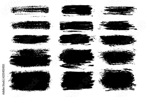 Vector set of hand drawn brush strokes and stains. One color monochrome artistic hand drawn backgrounds and graphic resources.