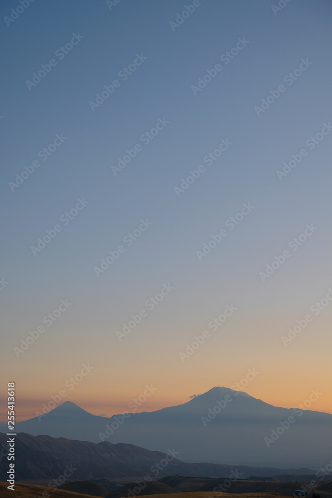 evening clear sky without clouds over Ararat, the sacred mountain of Armenia.