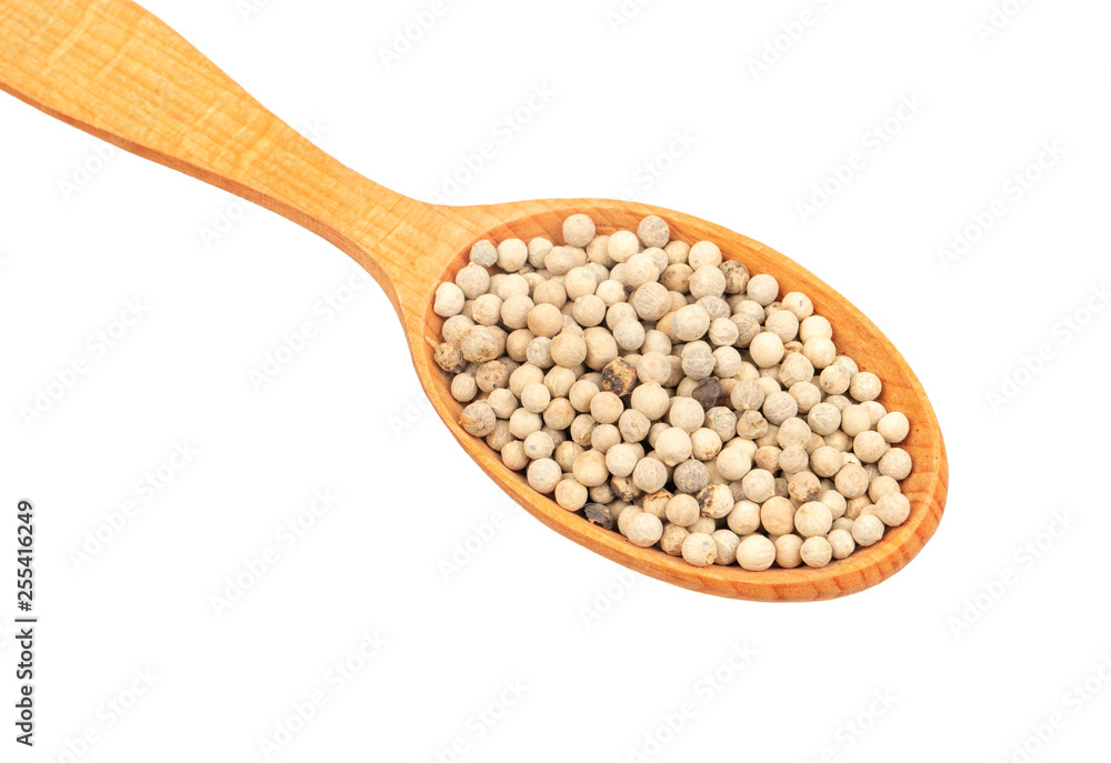White pepper peas in spoon White pepper peas in spoon