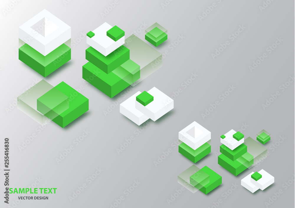 Blockchain concept banner. Isometric blocks, cubes connect with each other and form cryptochains. Vector abstract technology background for your design.