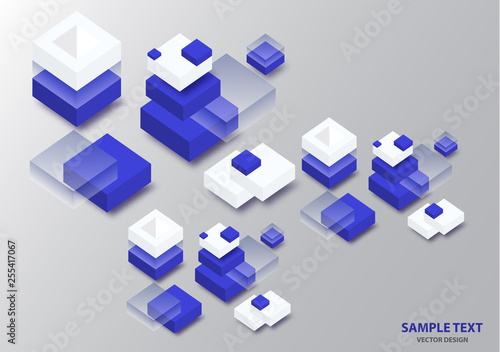 Blockchain concept banner. Isometric blocks  cubes connect with each other and form cryptochains. Vector abstract technology background for your design.