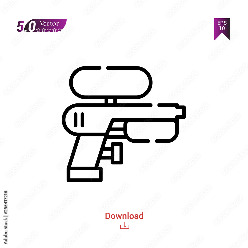 Outline water-gun icon isolated on white background. Best modern. Graphic design,children-toys, mobile application, beauty icons 2019 year, user interface. Editable stroke. EPS10 format vector Outline water-gun icon isolated on white background. Best modern. Graphic design,children-toys, mobile application, beauty icons 2019 year, user interface. Editable stroke. EPS10 format vector