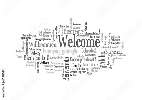 Word Tag Cloud, shows equivalents of 'Welcome'