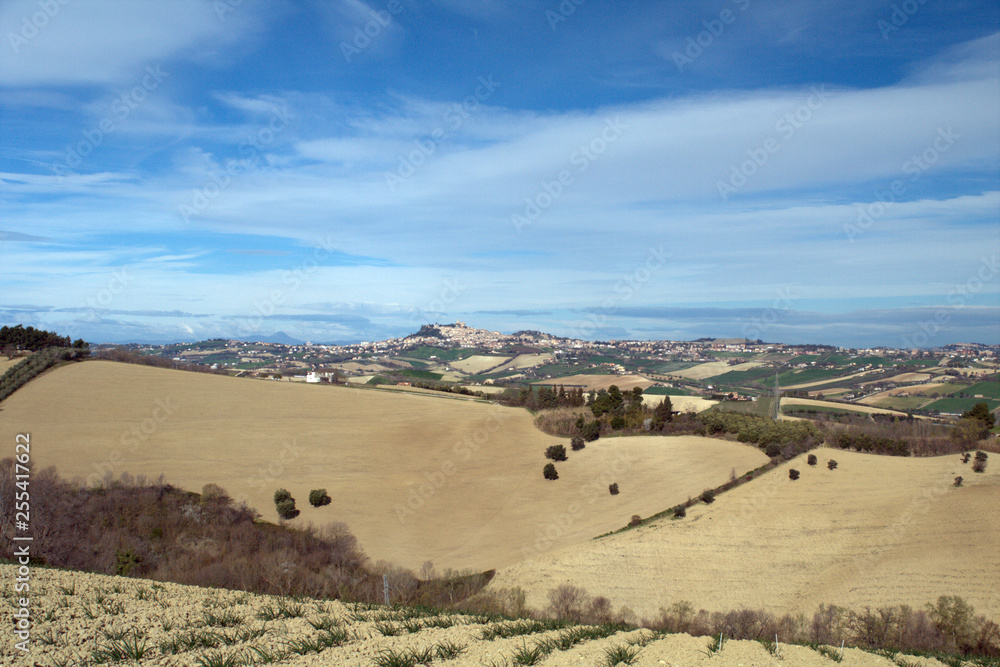 view of rural landscape,Fermo,Italy,hill,horizon,panorama,cloud,sky,blue,field,view,