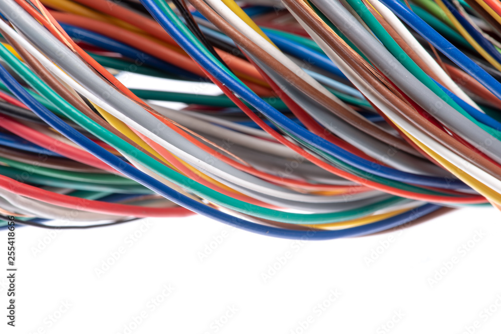 Multicolored electrical cable isolated on white background Multicolored electrical cable isolated on white background
