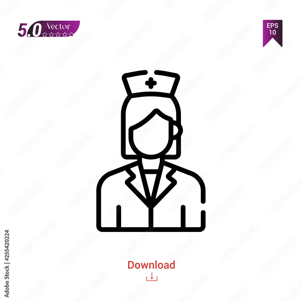 nurse icon isolated on white background.world cancer awareness day,Graphic design, mobile application, beauty icons 2019 year, user interface. Editable stroke. EPS10 format vector nurse icon isolated on white background.world cancer awareness day,Graphic design, mobile application, beauty icons 2019 year, user interface. Editable stroke. EPS10 format vector
