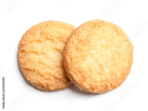 Tasty butter cookies isolated on white, top view