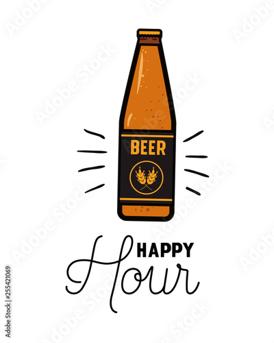 happy hour label with beer isolated icon