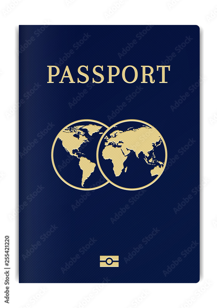 International biometric passport cover page. Blue top page of a citizen ID document.